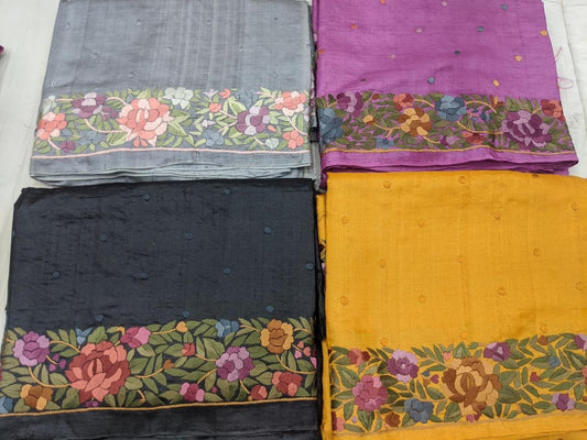 Zynah Made to Order Pure Tussar Silk Parsi Gara Handcrafted Saree; Custom Stitched/Ready-made Blouse, Fall, Petticoat; Shipping available USA, Worldwide