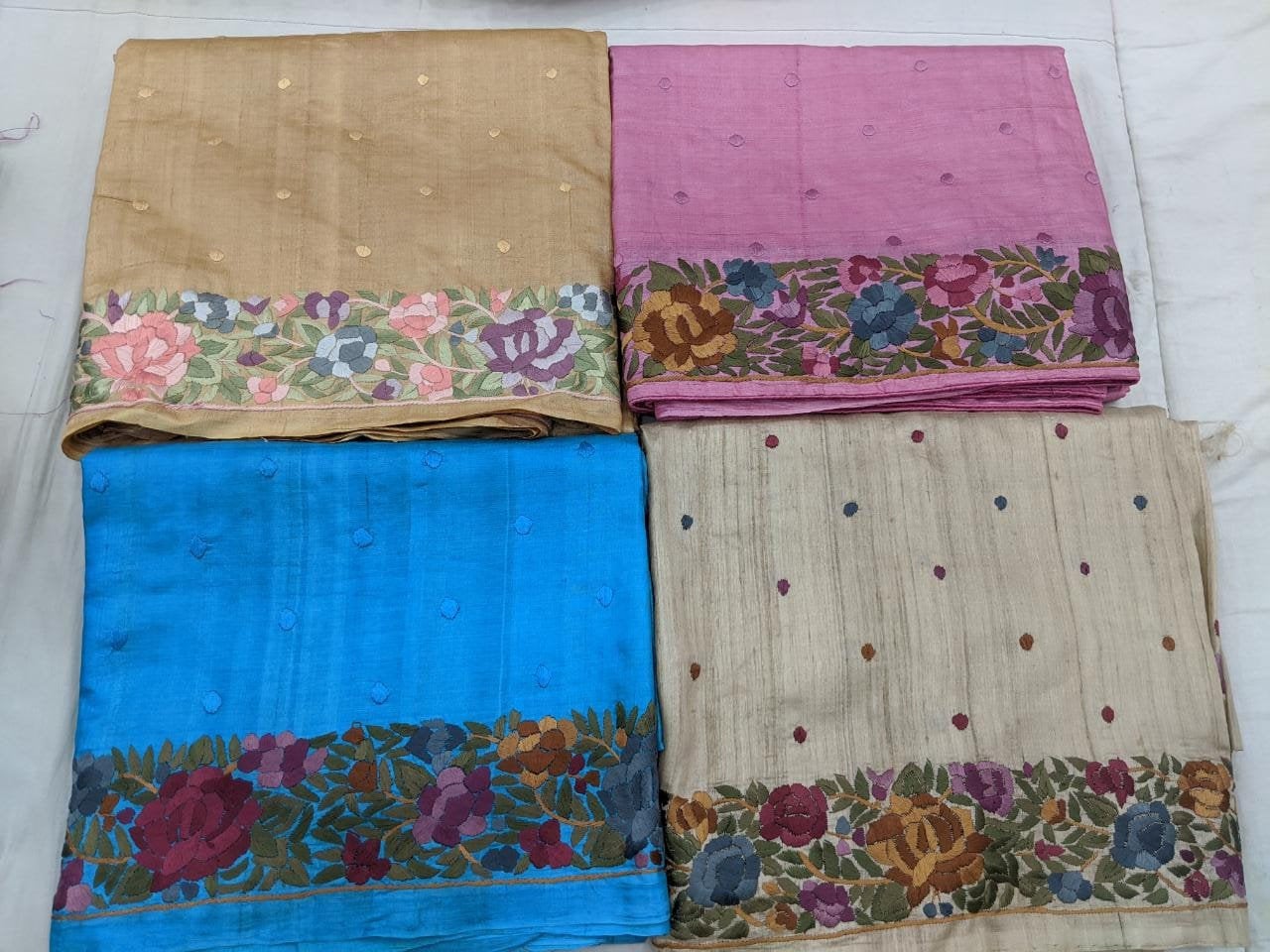 Zynah Made to Order Pure Tussar Silk Parsi Gara Handcrafted Saree; Custom Stitched/Ready-made Blouse, Fall, Petticoat; Shipping available USA, Worldwide