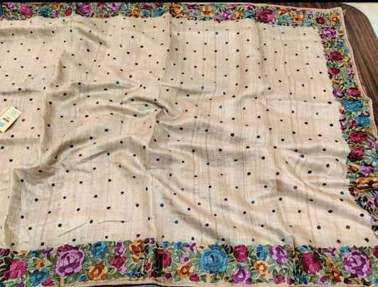 Zynah Made to Order Pure Tussar Silk Parsi Gara Handcrafted Saree; Custom Stitched/Ready-made Blouse, Fall, Petticoat; Shipping available USA, Worldwide
