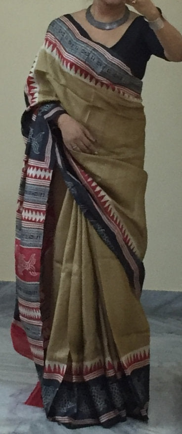 Zynah Pure Tussar Silk Handcrafted Sarees with Handblock Prints; stitched readymade blouse,fall,petticoat,available in USA & Worldwide