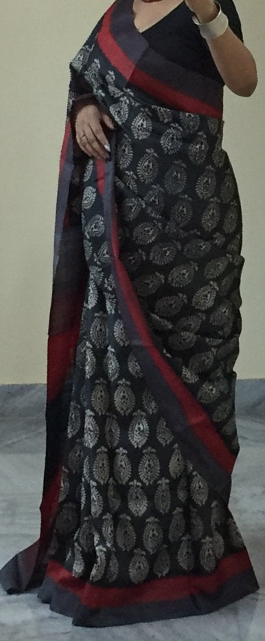 Zynah Pure Tussar Silk Handcrafted Sarees with Handblock Prints; stitched readymade blouse,fall,petticoat,available in USA & Worldwide