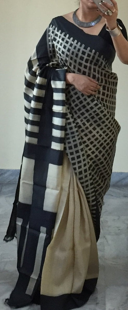 Zynah Pure Tussar Silk Handcrafted Sarees with Handblock Prints; stitched readymade blouse,fall,petticoat,available in USA & Worldwide