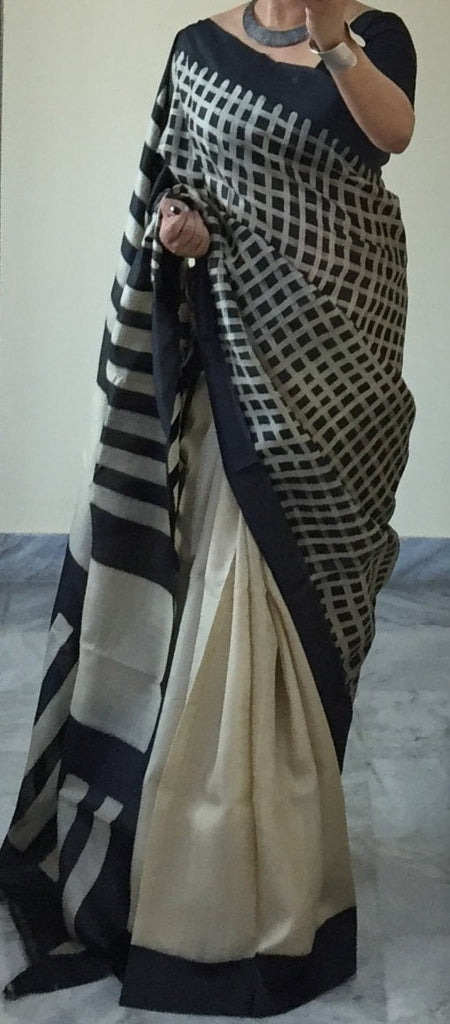 Zynah Pure Tussar Silk Handcrafted Sarees with Handblock Prints; stitched readymade blouse,fall,petticoat,available in USA & Worldwide