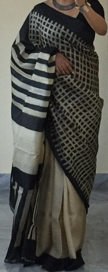 Zynah Pure Tussar Silk Handcrafted Sarees with Handblock Prints; stitched readymade blouse,fall,petticoat,available in USA & Worldwide