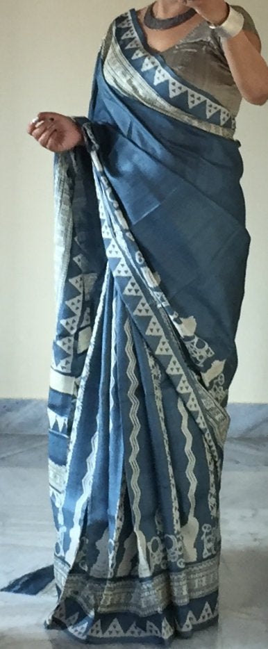 Zynah Pure Tussar Silk Handcrafted Sarees with Handblock Prints; stitched readymade blouse,fall,petticoat,available in USA & Worldwide