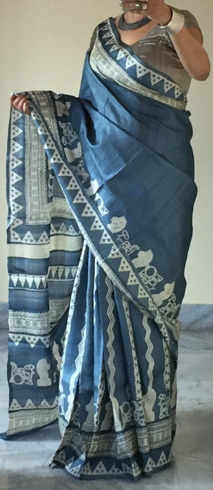 Zynah Pure Tussar Silk Handcrafted Sarees with Handblock Prints; stitched readymade blouse,fall,petticoat,available in USA & Worldwide