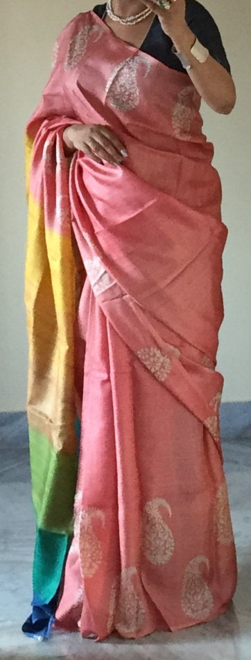 Zynah Pure Tussar Silk Handcrafted Sarees with Handblock Prints; stitched readymade blouse,fall,petticoat,available in USA & Worldwide