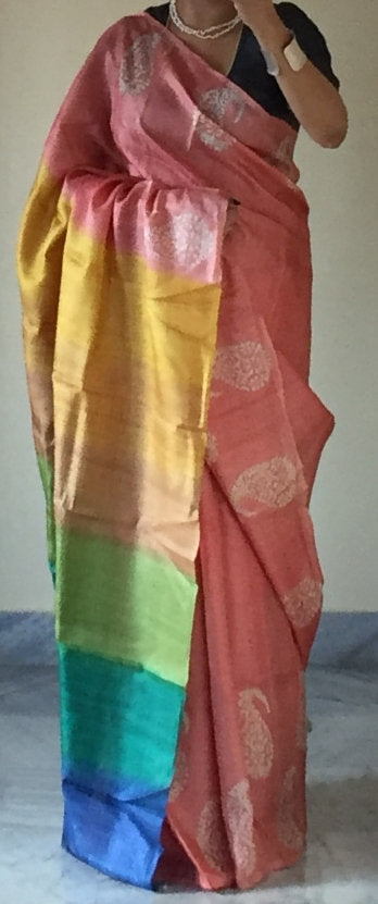 Zynah Pure Tussar Silk Handcrafted Sarees with Handblock Prints; stitched readymade blouse,fall,petticoat,available in USA & Worldwide