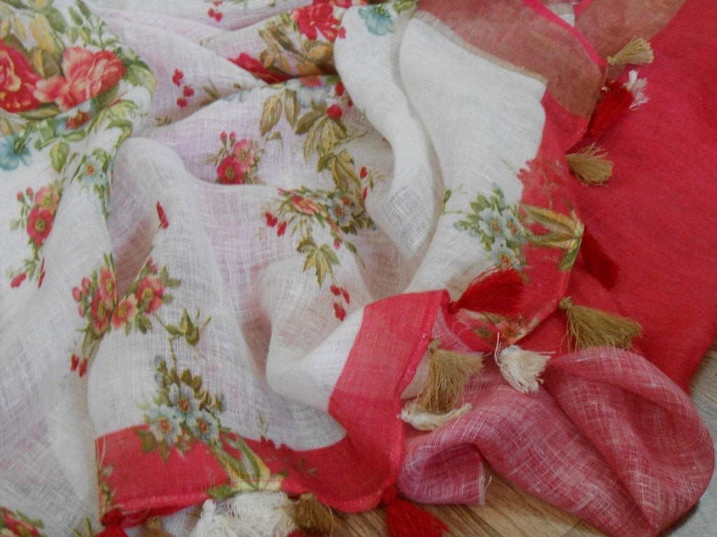 Zynah Digital Printed Organic Lab Tested 120 Count pure 'Linen by Linen' Saree; Custom Stitched/Ready-made Blouse, Fall, Petticoat; Shipping available USA, Worldwide