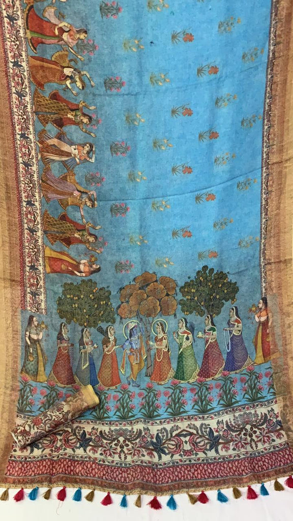 Zynah Kalamkari Organic Lab Tested 120 Count pure 'Linen by Linen' Saree; Custom Stitched/Ready-made Blouse, Fall, Petticoat; Shipping available USA, Worldwide