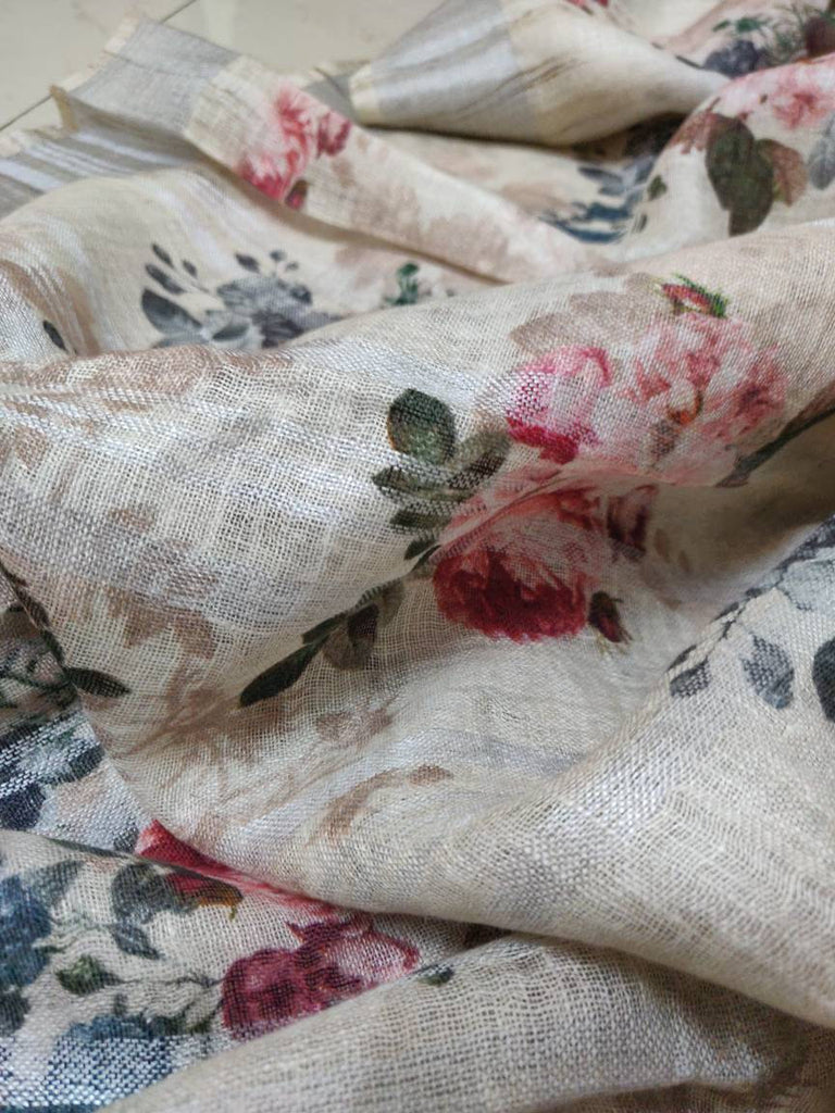 Zynah Kalamkari Organic Lab Tested 120 Count pure 'Linen by Linen' Saree; Custom Stitched/Ready-made Blouse, Fall, Petticoat; Shipping available USA, Worldwide