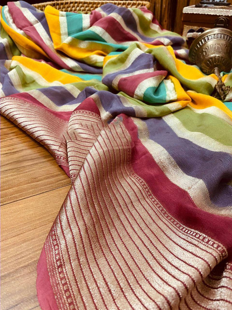 Zynah Khaddi Georgette Banarasi Woven Saree; Custom Stitched/Ready-made Blouse, Fall, Petticoat; Shipping available USA, Worldwide