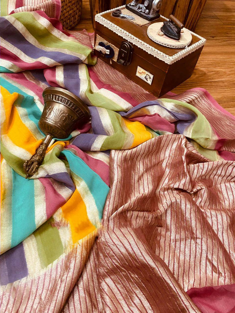 Zynah Khaddi Georgette Banarasi Woven Saree; Custom Stitched/Ready-made Blouse, Fall, Petticoat; Shipping available USA, Worldwide