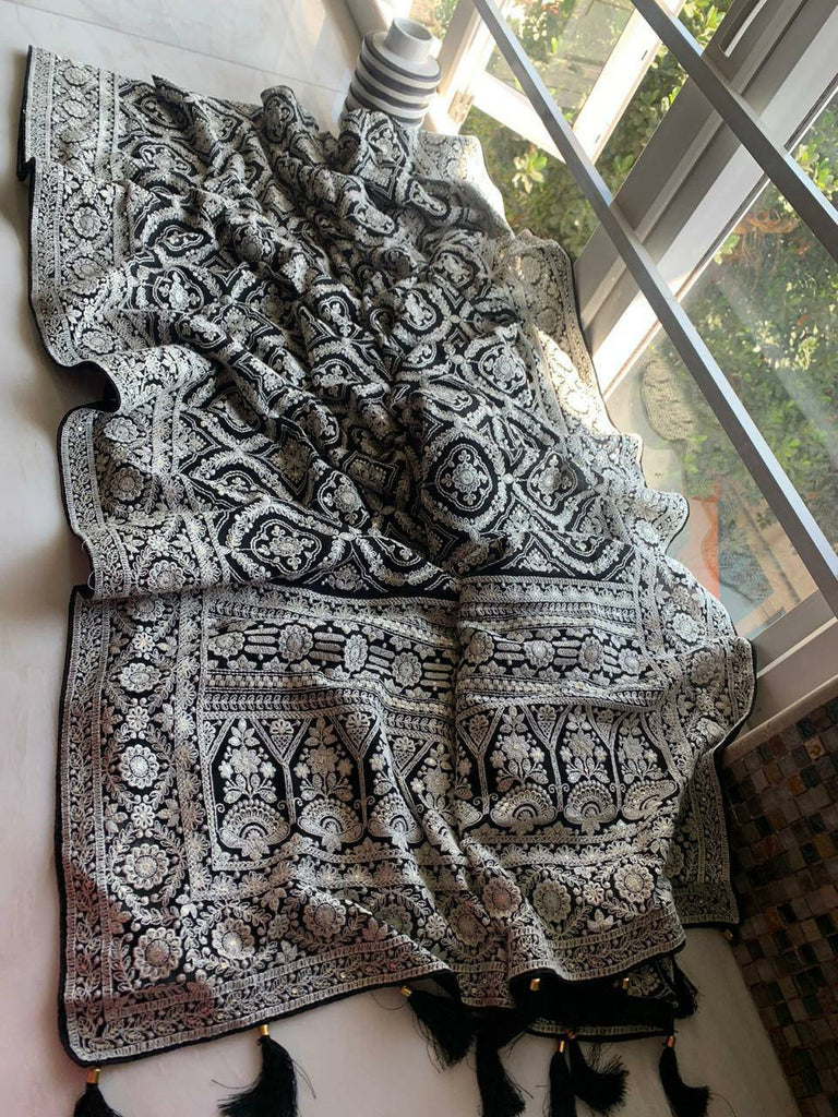 Zynah Pure Georgette Chikankari Saree in Pastel Shades, Sequence Hand work, Dyeable; Custom Stitched/Ready-made Blouse, Fall, Petticoat; Shipping available USA, Worldwide