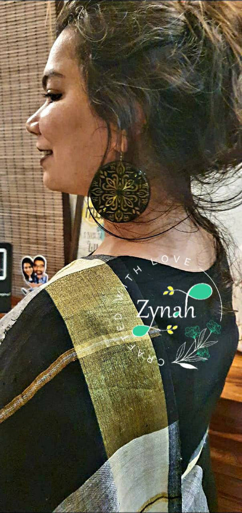 Zynah Striped Pure Handwoven Organic Lab Tested 120 Count pure 'Linen by Linen' Handcrafted Saree