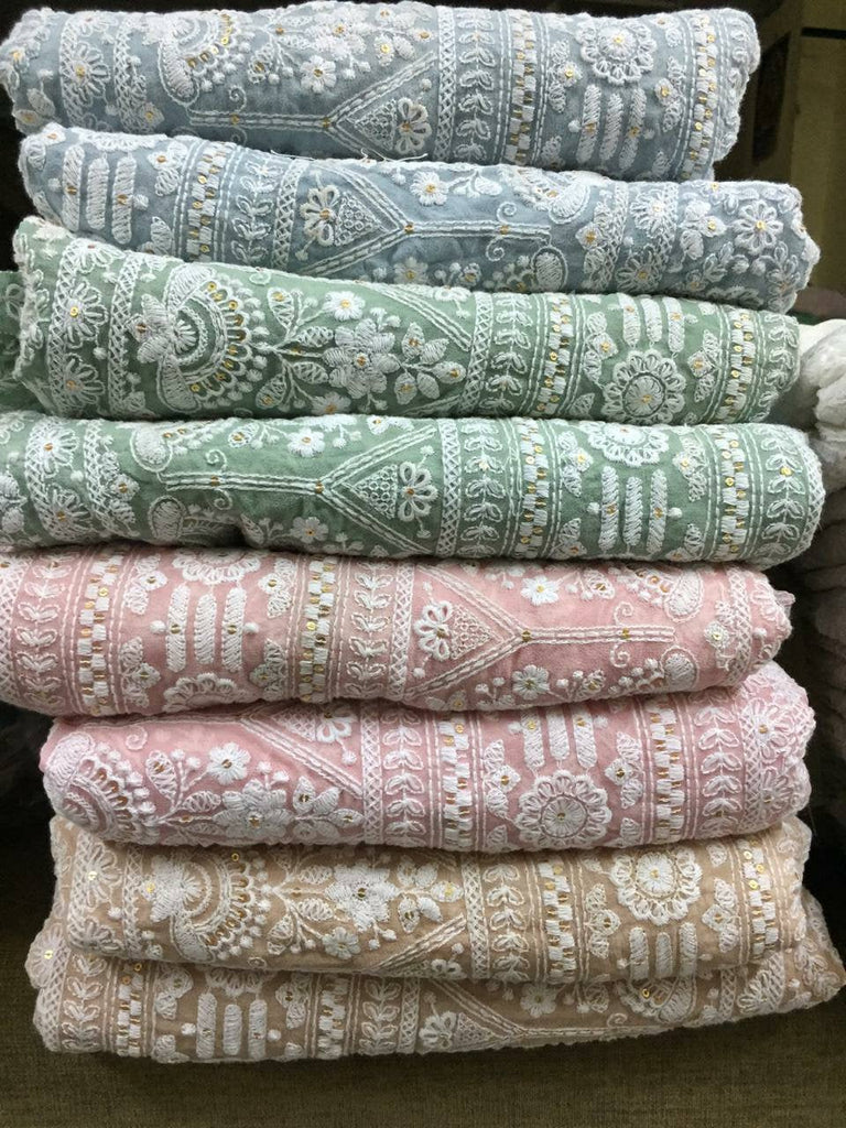 Zynah Pure Georgette Chikankari Saree with Sequence Hand work; Custom Stitched/Ready-made Blouse, Fall, Petticoat; Shipping available USA, Worldwide