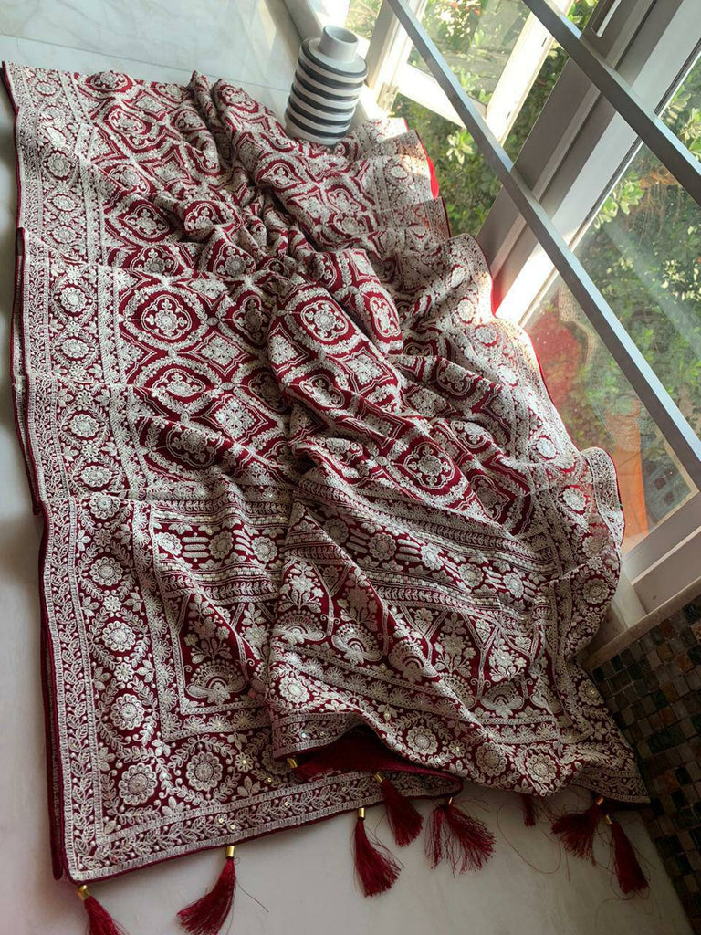 Zynah Pure Georgette Chikankari Saree in Pastel Shades, Sequence Hand work, Dyeable; Custom Stitched/Ready-made Blouse, Fall, Petticoat; Shipping available USA, Worldwide