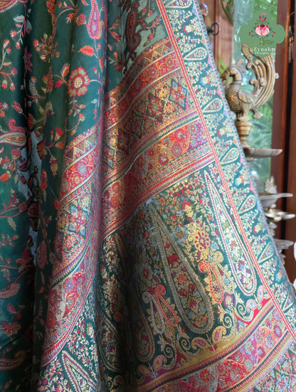 Aiza | Green Kashmiri Pure Kani Silk Jamavar Weave Saree | Made To Order