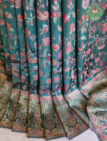 Aiza | Green Kashmiri Pure Kani Silk Jamavar Weave Saree | Made To Order