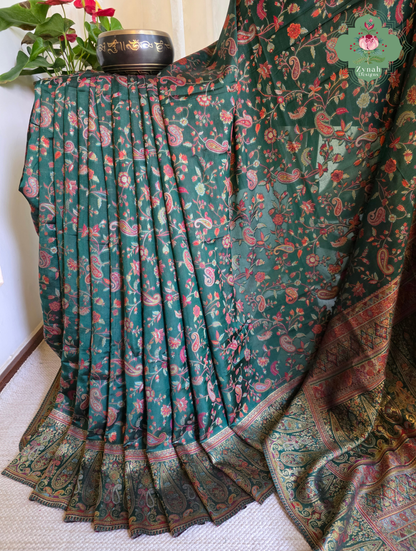 Aiza | Green Kashmiri Pure Kani Silk Jamavar Weave Saree | Made To Order