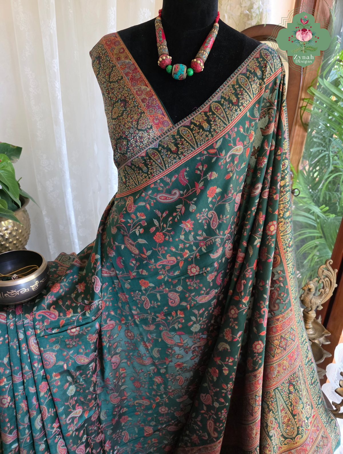 Aiza | Green Kashmiri Pure Kani Silk Jamavar Weave Saree | Made To Order