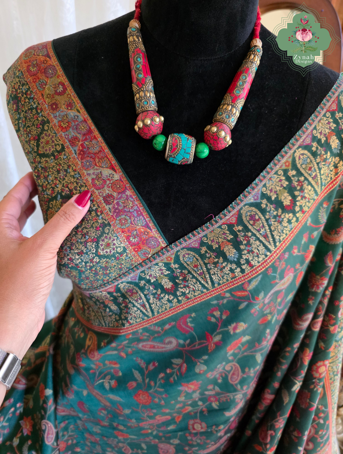 Aiza | Green Kashmiri Pure Kani Silk Jamavar Weave Saree | Made To Order