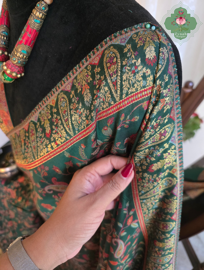 Aiza | Green Kashmiri Pure Kani Silk Jamavar Weave Saree | Made To Order