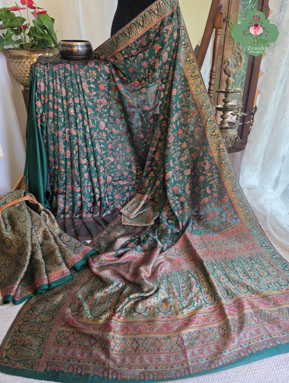 Aiza | Green Kashmiri Pure Kani Silk Jamavar Weave Saree | Made To Order