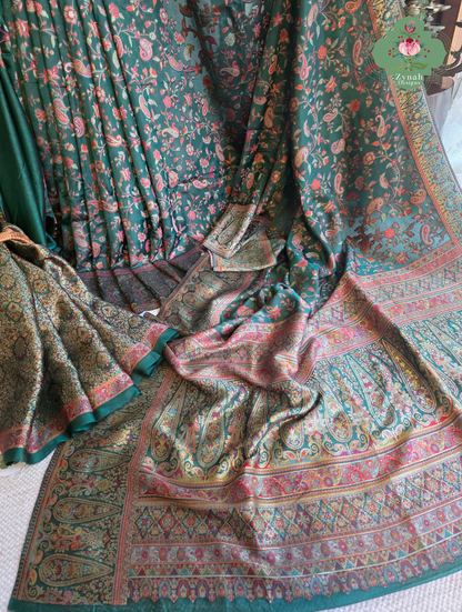 Aiza | Green Kashmiri Pure Kani Silk Jamavar Weave Saree | Made To Order
