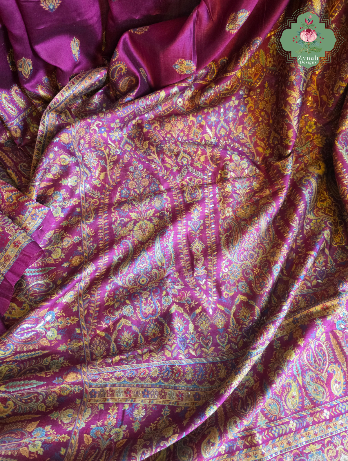 Alina | Hot Pink Kashmiri Pure Kani Silk Jamavar Weave Saree | Made To Order