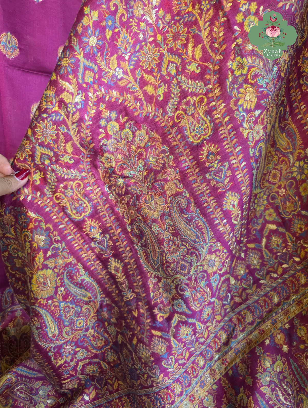 Alina | Hot Pink Kashmiri Pure Kani Silk Jamavar Weave Saree | Made To Order
