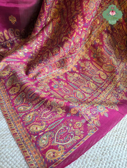 Alina | Hot Pink Kashmiri Pure Kani Silk Jamavar Weave Saree | Made To Order