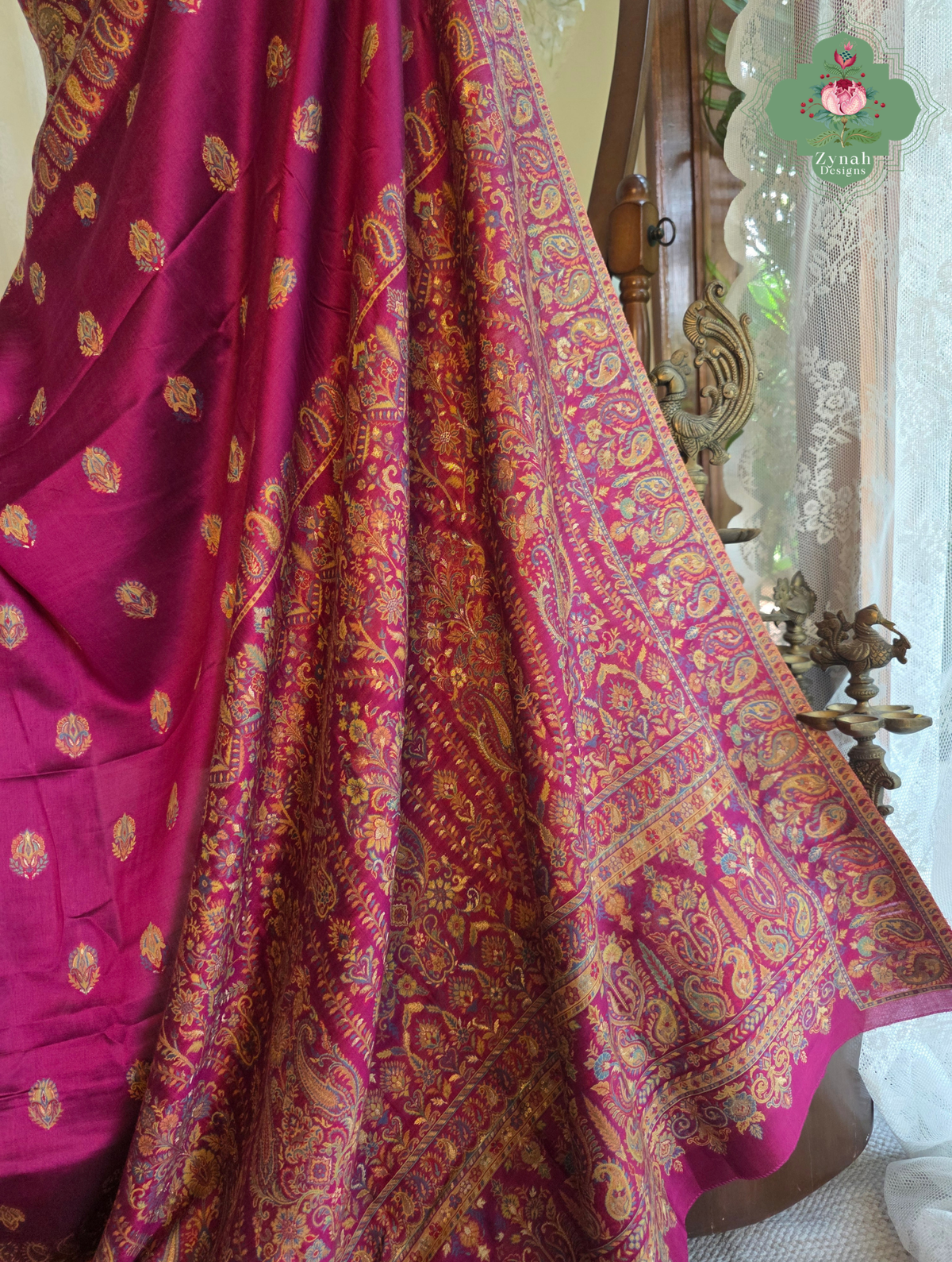 Alina | Hot Pink Kashmiri Pure Kani Silk Jamavar Weave Saree | Made To Order