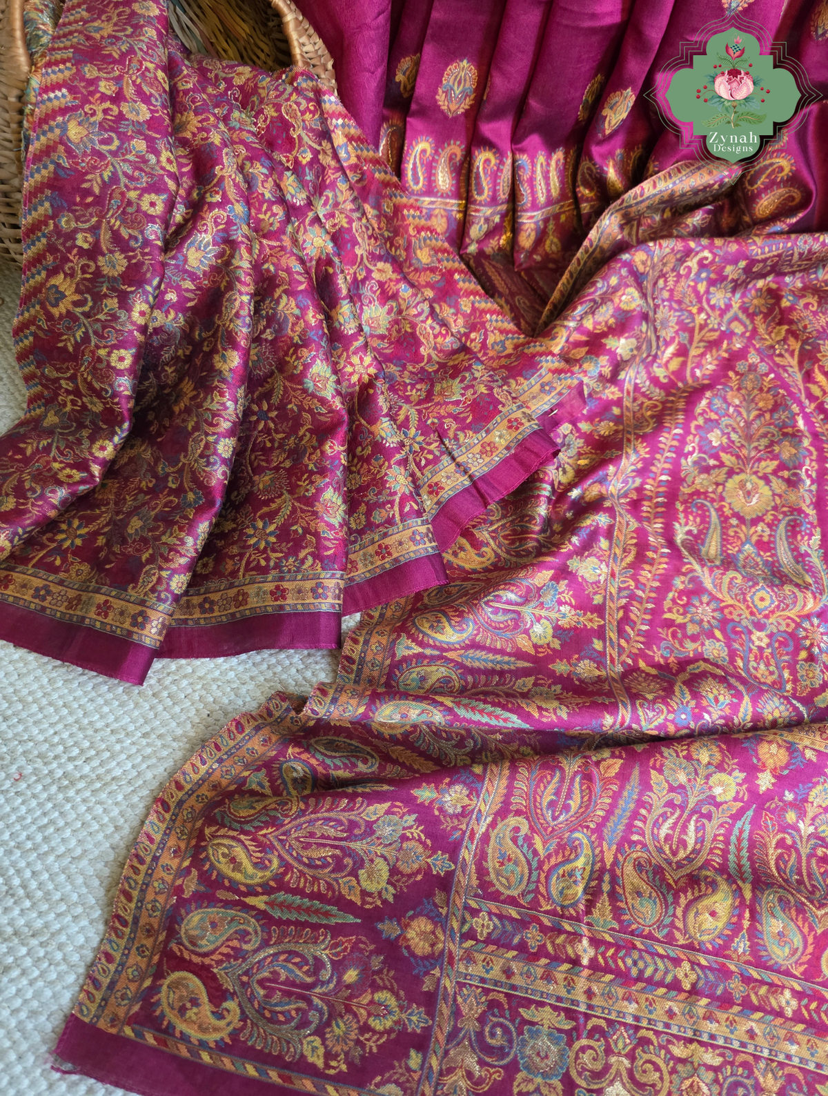 Alina | Hot Pink Kashmiri Pure Kani Silk Jamavar Weave Saree | Made To Order