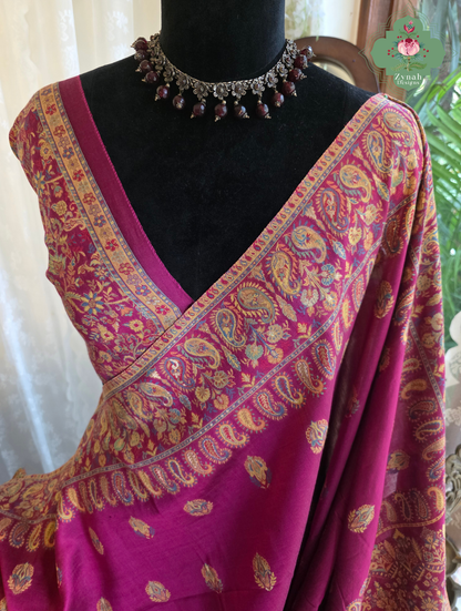 Alina | Hot Pink Kashmiri Pure Kani Silk Jamavar Weave Saree | Made To Order