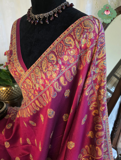 Alina | Hot Pink Kashmiri Pure Kani Silk Jamavar Weave Saree | Made To Order