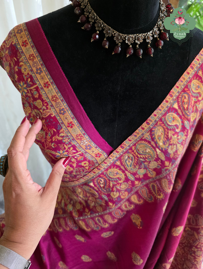 Alina | Hot Pink Kashmiri Pure Kani Silk Jamavar Weave Saree | Made To Order
