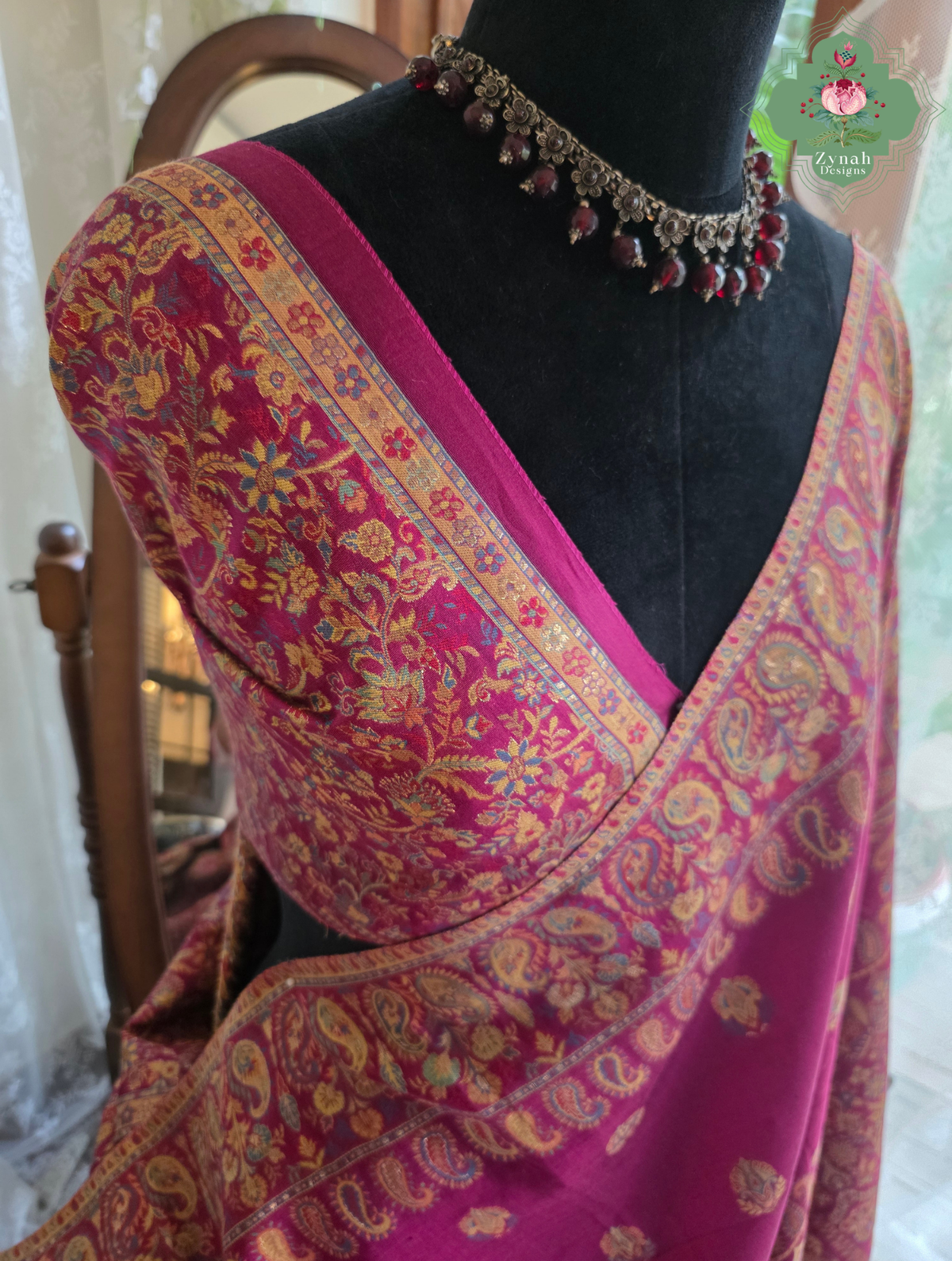 Alina | Hot Pink Kashmiri Pure Kani Silk Jamavar Weave Saree | Made To Order
