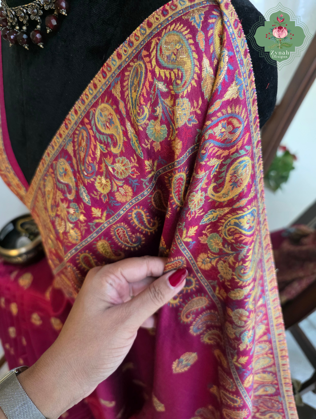 Alina | Hot Pink Kashmiri Pure Kani Silk Jamavar Weave Saree | Made To Order