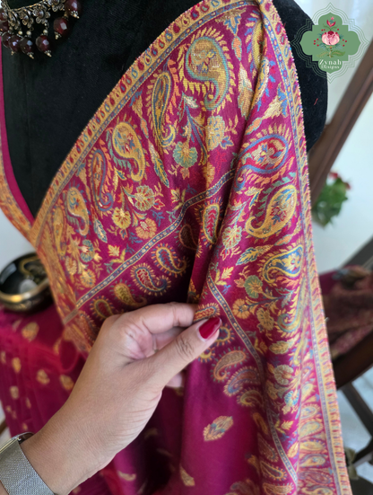 Alina | Hot Pink Kashmiri Pure Kani Silk Jamavar Weave Saree | Made To Order