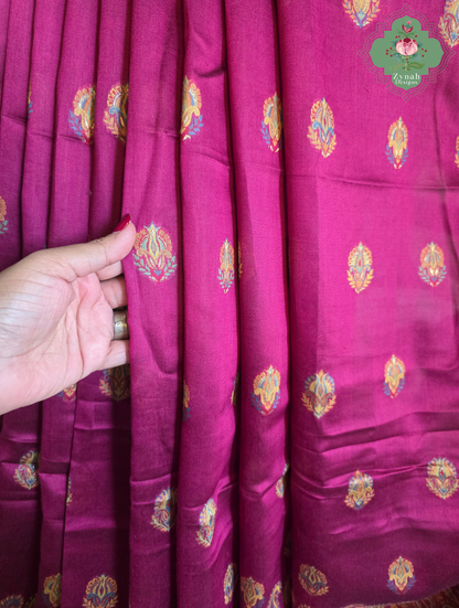 Alina | Hot Pink Kashmiri Pure Kani Silk Jamavar Weave Saree | Made To Order