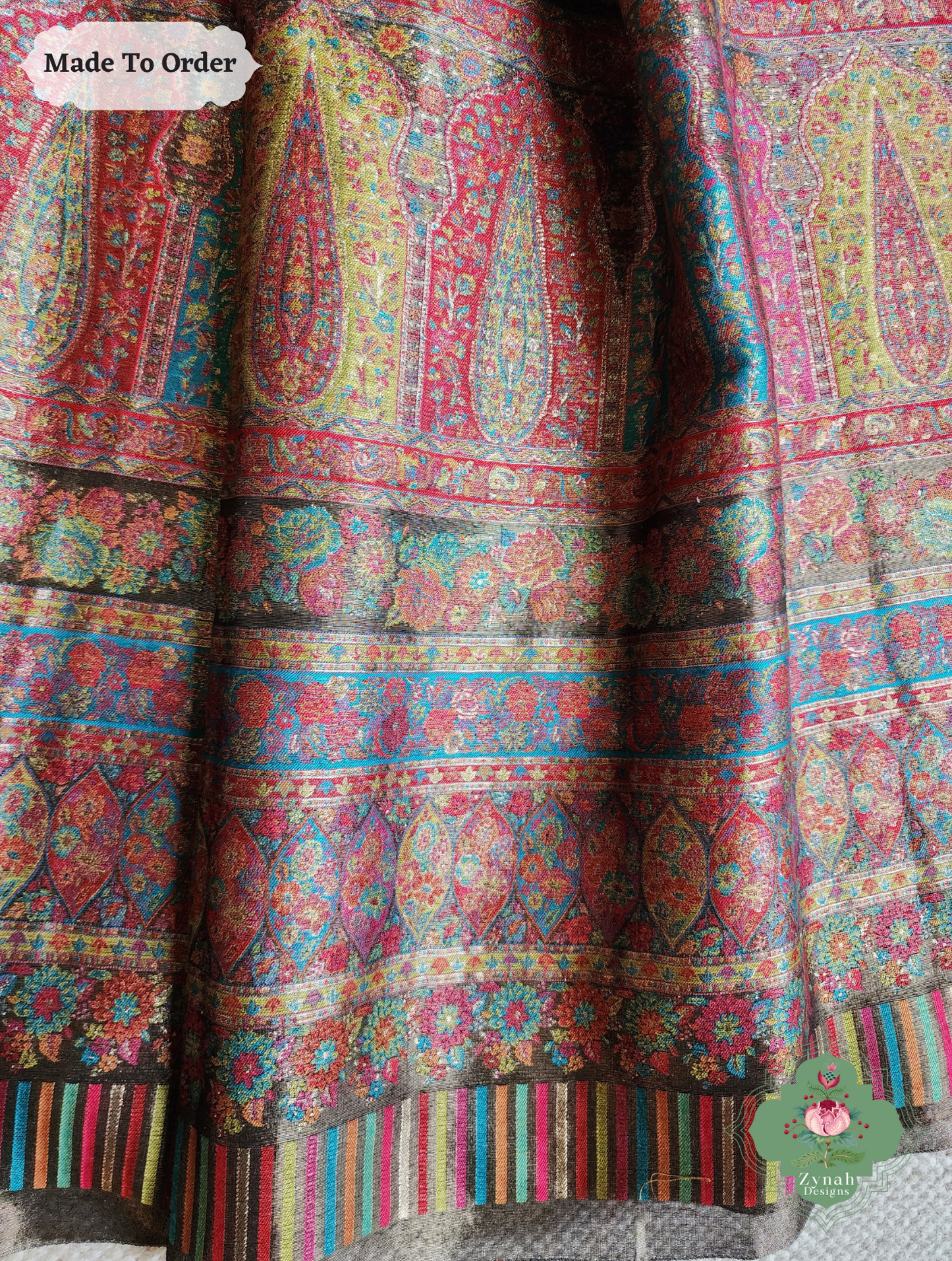 Zynah Suvarna – Antique Gold Woven Kashmiri Pure Kani Tissue Silk Jamavar Saree