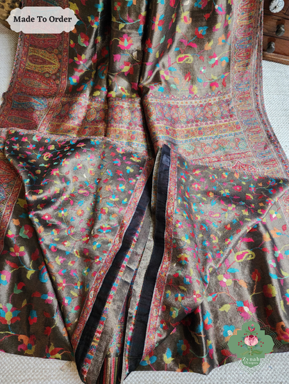 Zynah Suvarna – Antique Gold Woven Kashmiri Pure Kani Tissue Silk Jamavar Saree