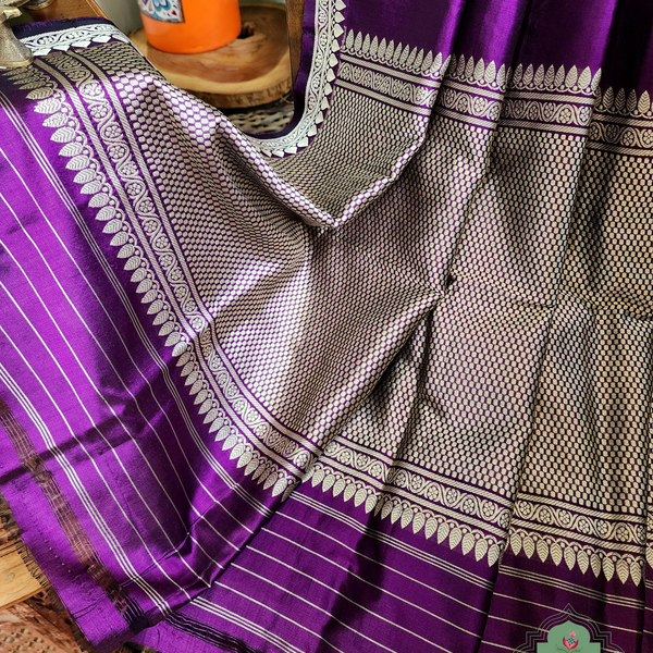 Zynah Aubergine Pure Banarasi Katan Silk Saree With Delicate Butis; Custom Stitched/Ready-made Blouse, Fall, Petticoat; SKU: 1507202302