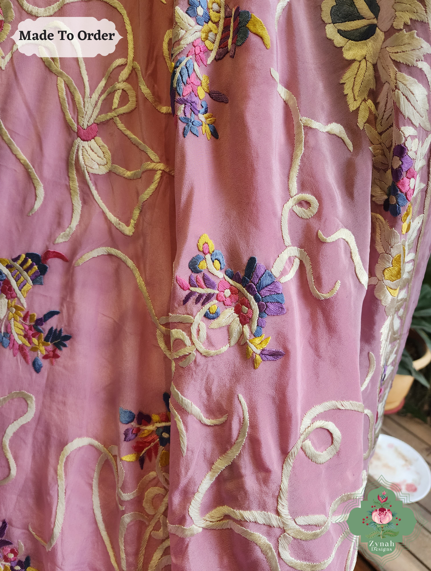 Baby Pink Crepe Silk Hand Embroidered Parsi Gara Saree 9