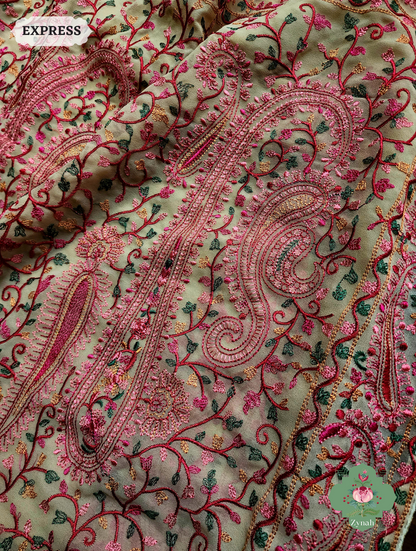 Beige Georgette Saree With Kashida Inspired Embroidery 10
