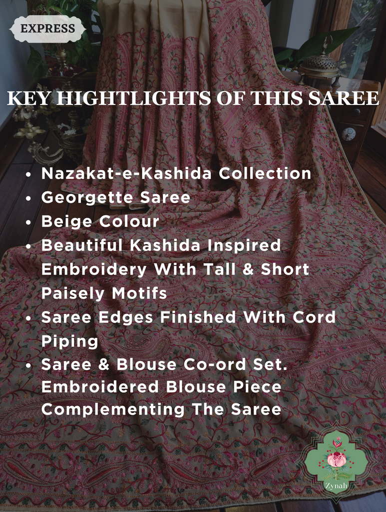Beige Georgette Saree With Kashida Inspired Embroidery 2