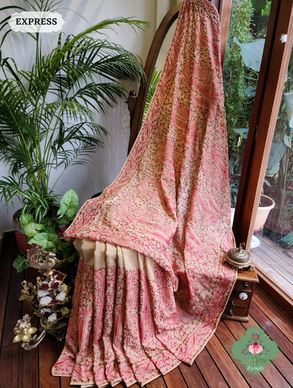 Beige Georgette Saree With Kashida Inspired Embroidery 3