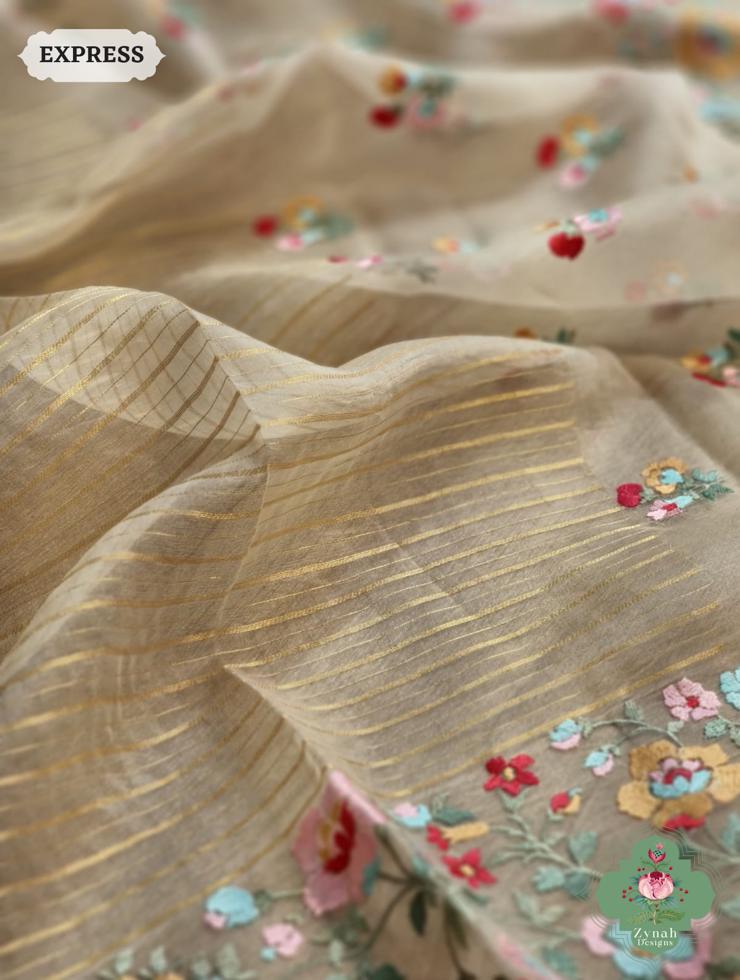 Beige Organza Silk Saaree 5