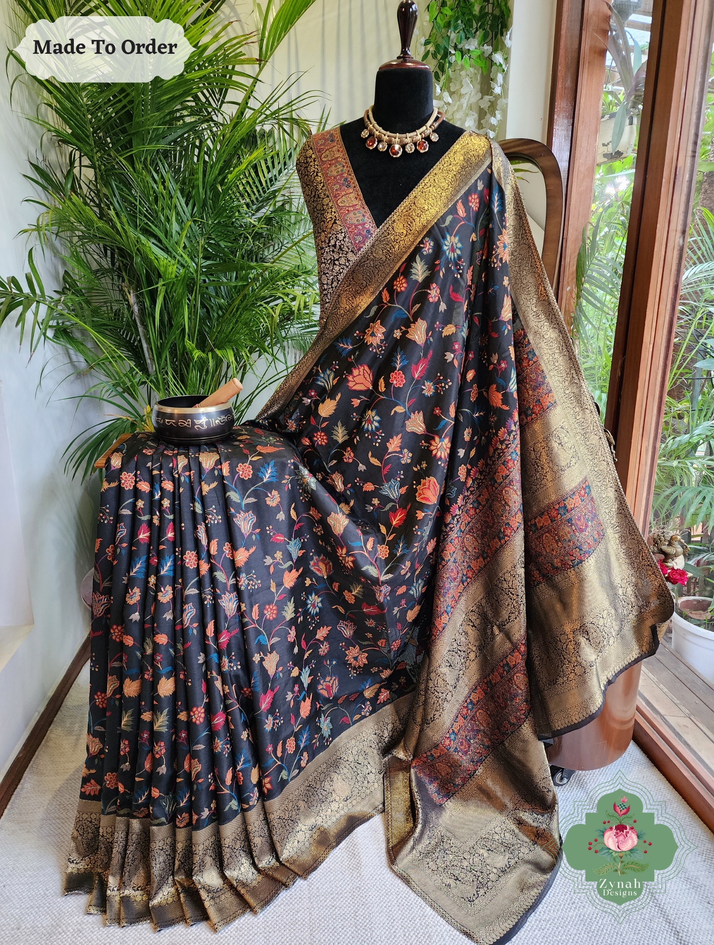 Zynah Siyaah - Black Woven Kashmiri Pure Kani Silk Jamavar Saree